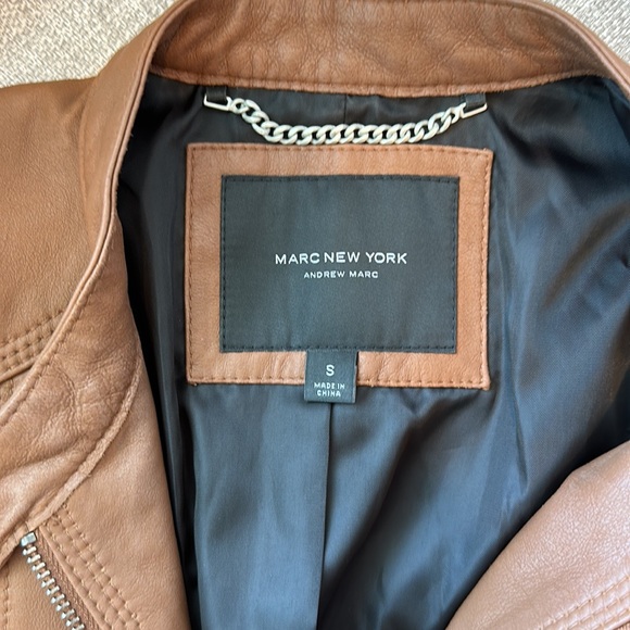MARC NEW YORK Leather Moto Jacket | Brown Leather Jacket with Hardware Detailing - Picture 4 of 6